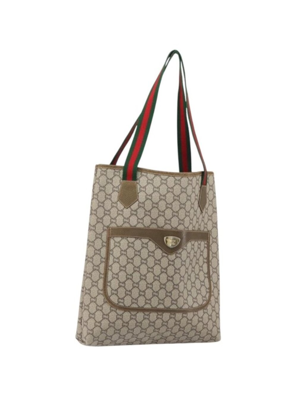 GUCCI GG Plus Supreme Web Sherry Line Tote Bag PVC Beige Gold